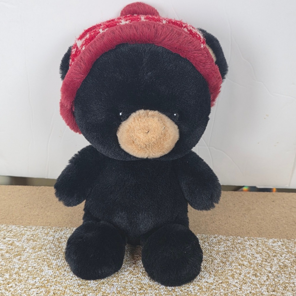 Aurora Black Bear Plush soft 15 Inch Winter Holiday Snowflake Knit Beanie 2024